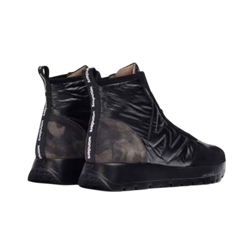 NWT Wonders Spain Suede Leather Hi Top Wedge Sneakers Camo Black Streetwear